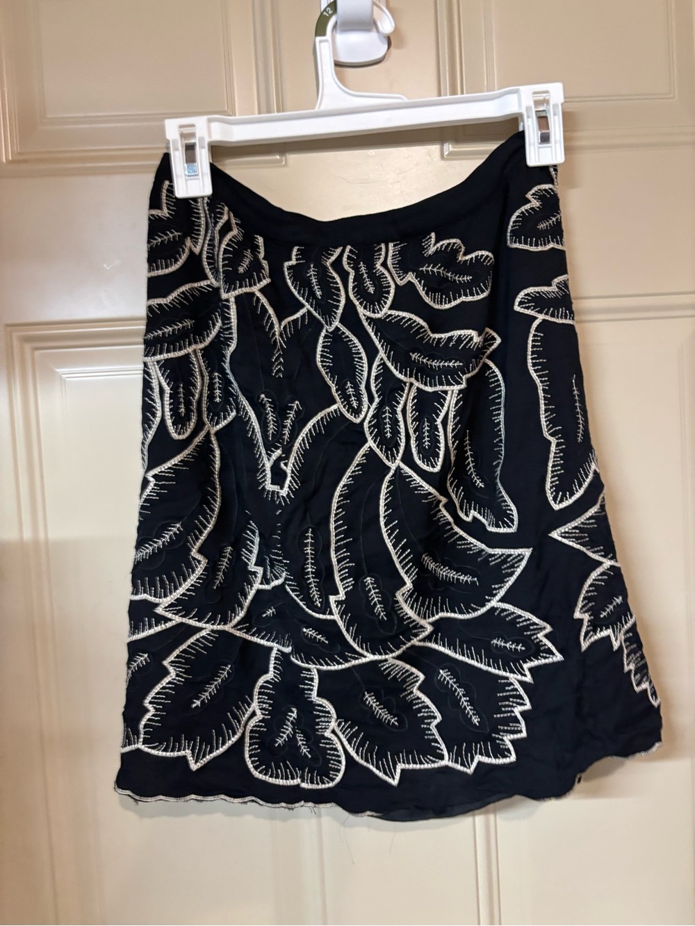 Mystree Black Midi Skirt with Cream Floral Embroidery b211